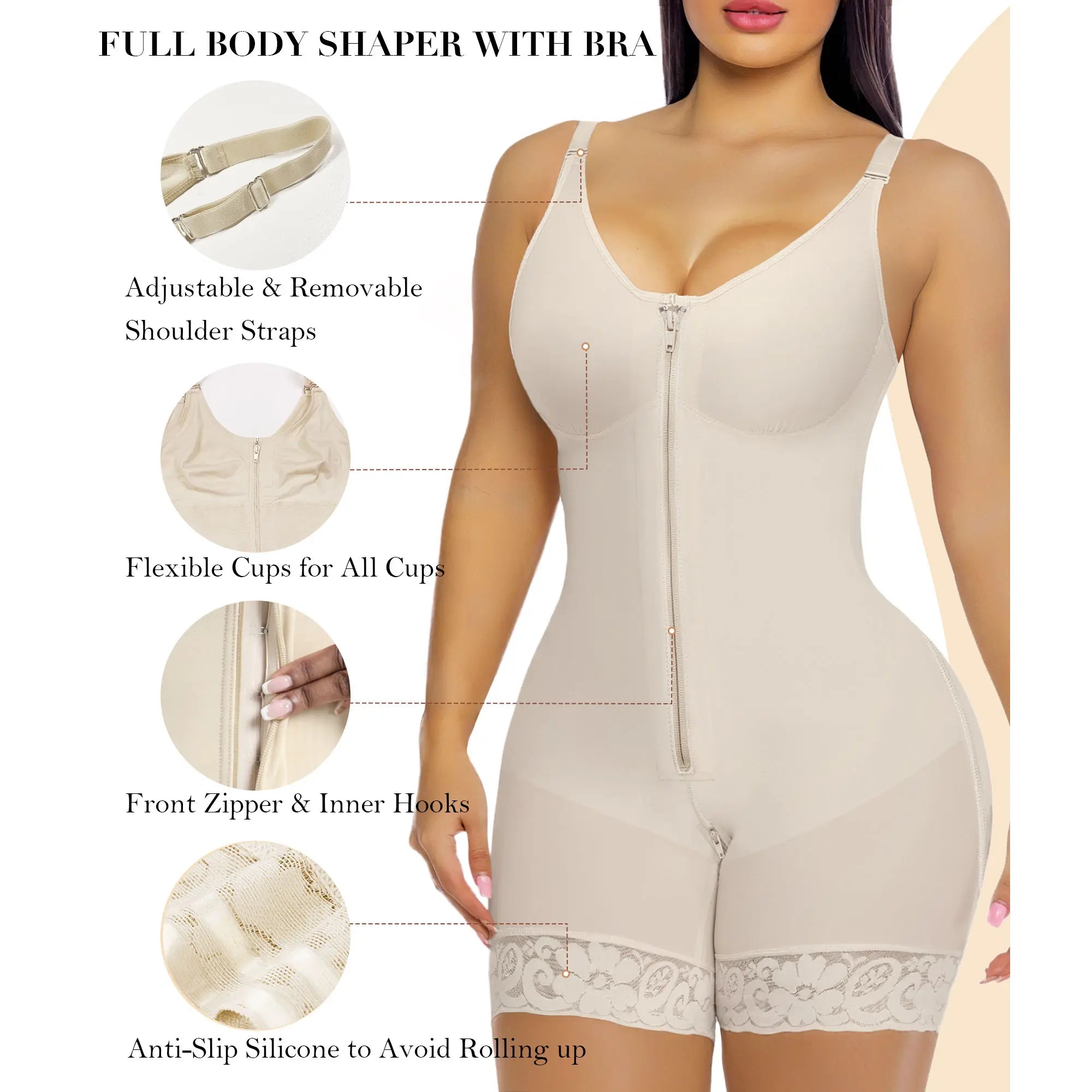 Women’S YIANNA Fajas Colombianas Shapewear Tummy Control Butt Lifter Shaper with Zipper Crotch Detachable Shoulder Strap Springstatements
