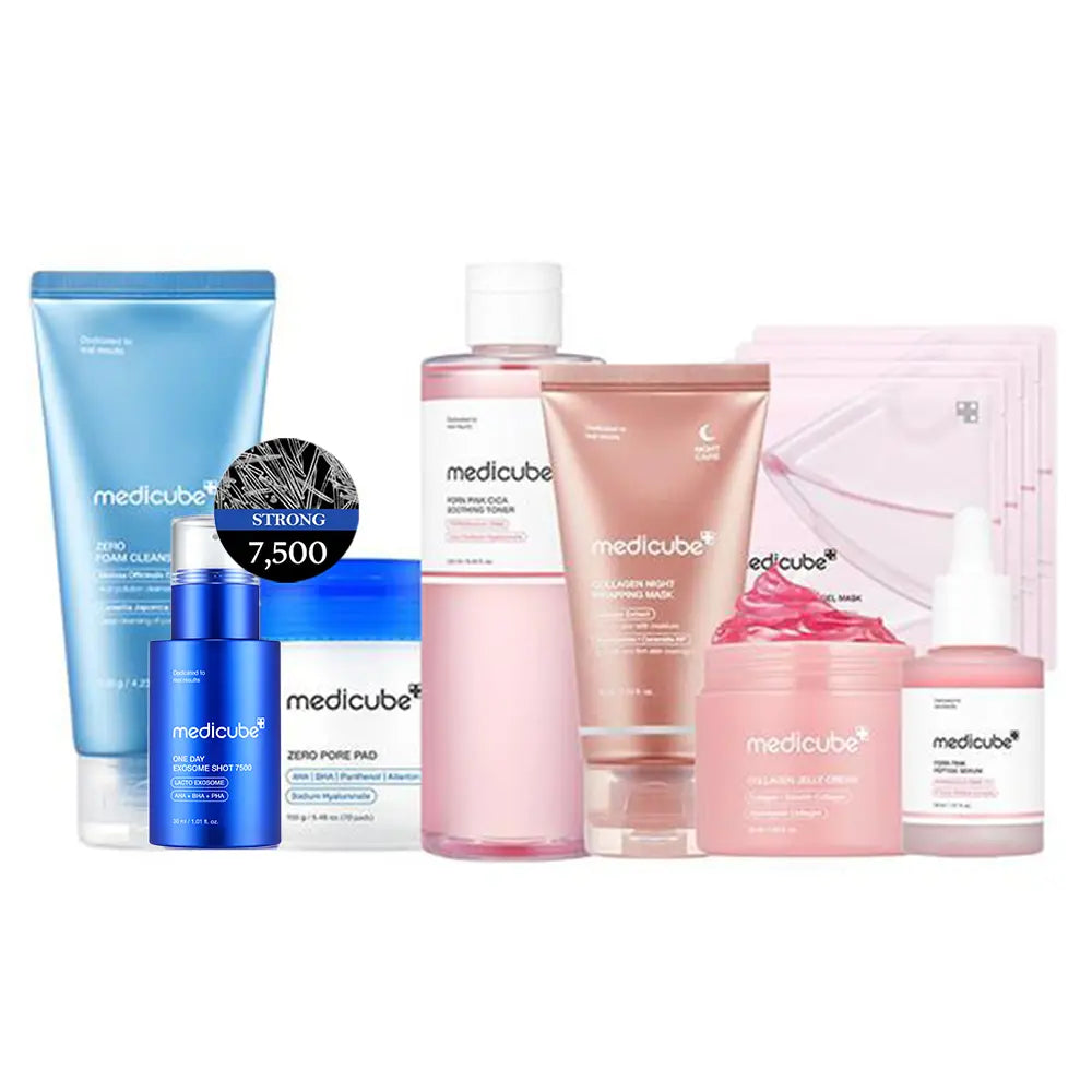 [Medicube] Affordable Glass Glow Skincare Set | Includes 8 Products for Gentle Skin Glow Routine